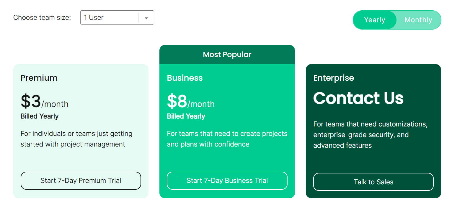 3 plans of nTask, with $8 being the most popular