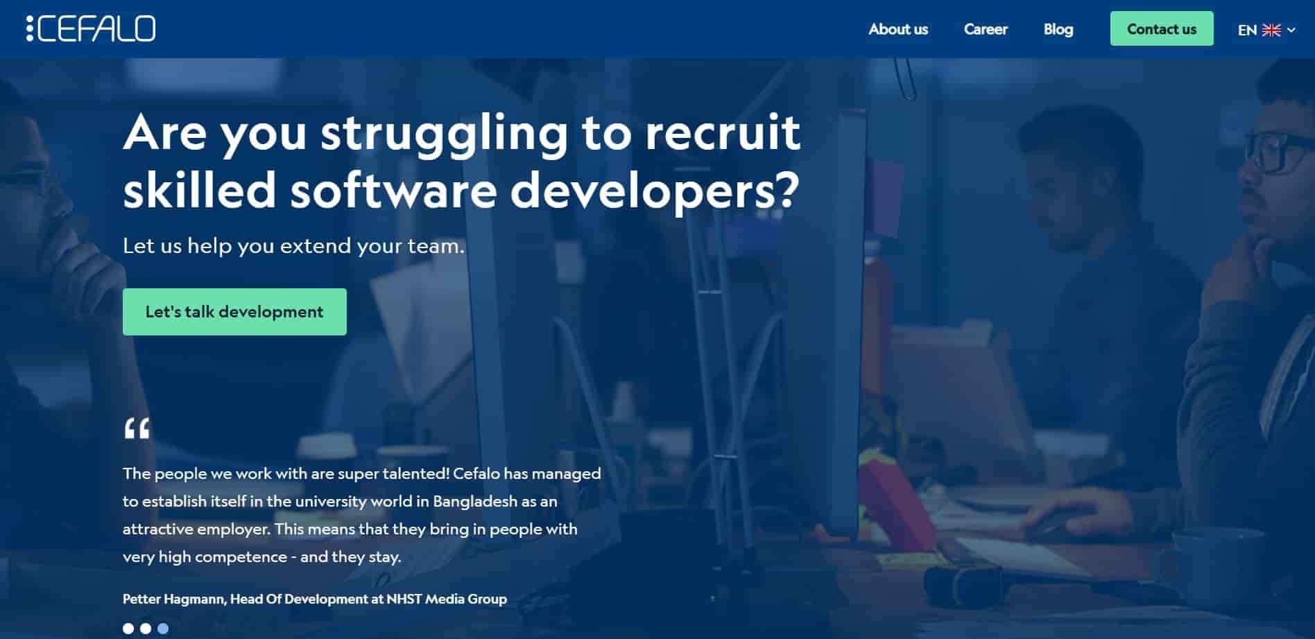 Cefalo homepage and a blurb about how this software company can help other businesses in software development is mentioned.