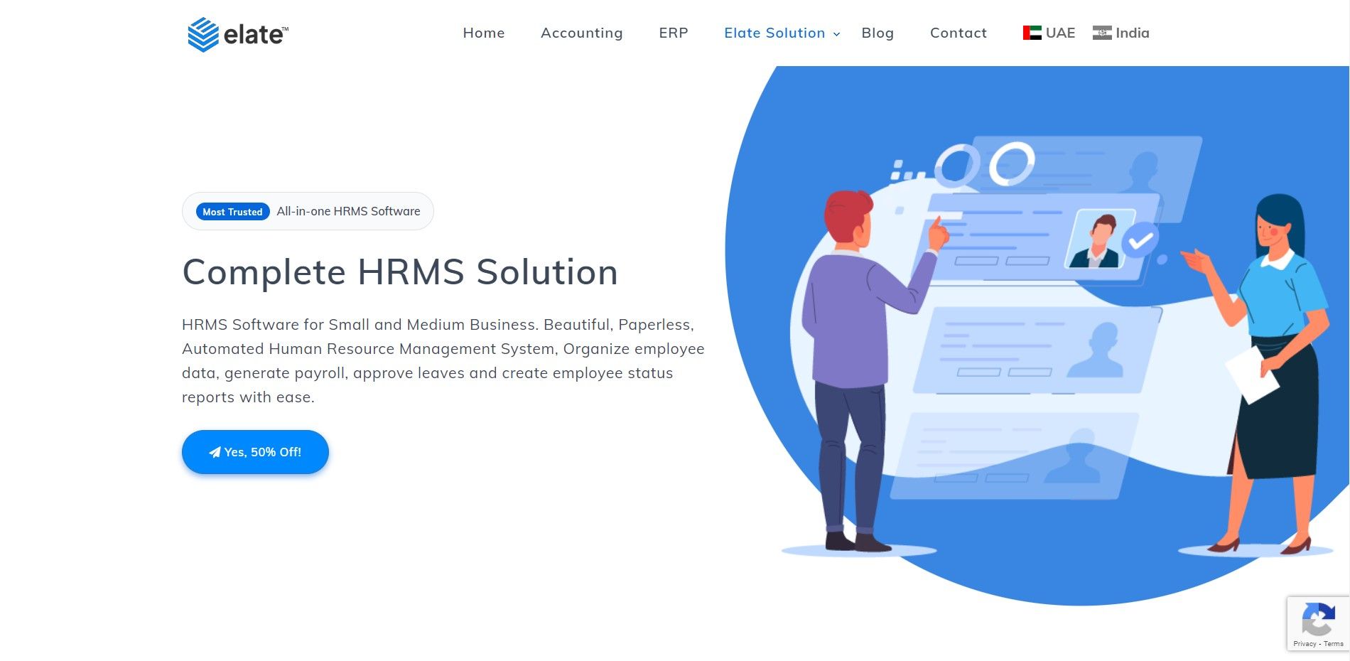 An image of Elate HRMS mentioning it is a complete HRMS solution