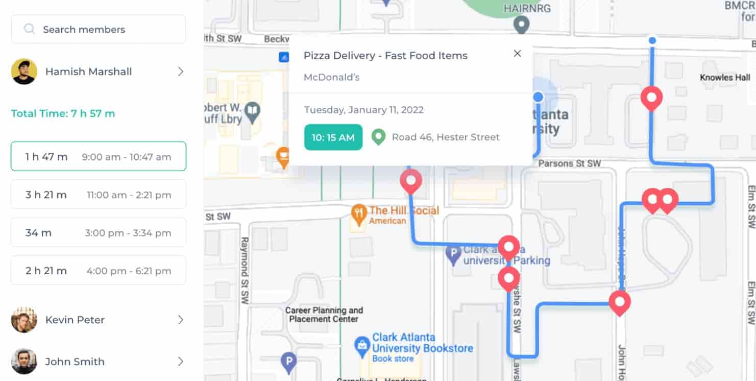Image showing remote employee's live location that can be used to track employee location in India