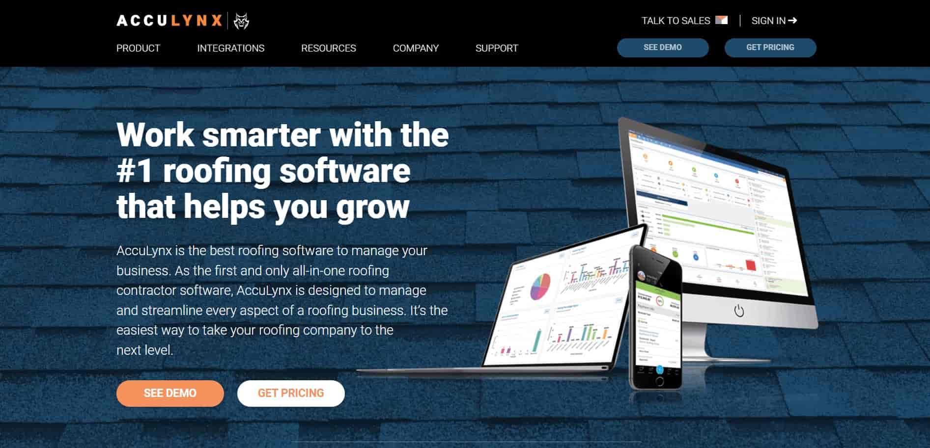 Homepage of AccuLynx website mentioning #1 roofing software