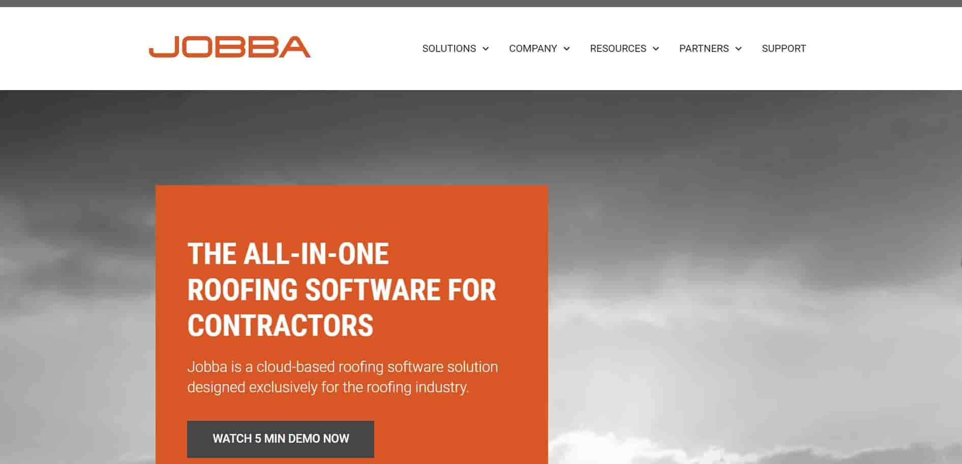 Jooba's page saying 'the all in one roofing software for contractors'