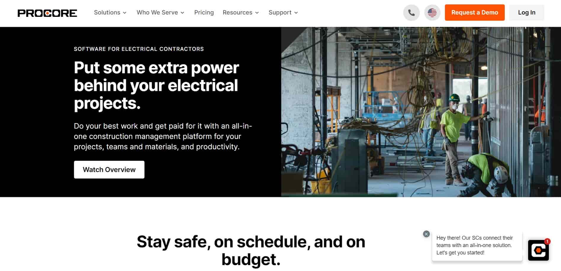 Homepage of Procore's website which is an excellent electrical contractor project management software.