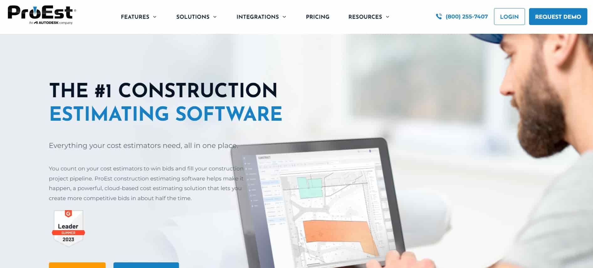 ProEst homepage which is a top software for roofers help in estimating