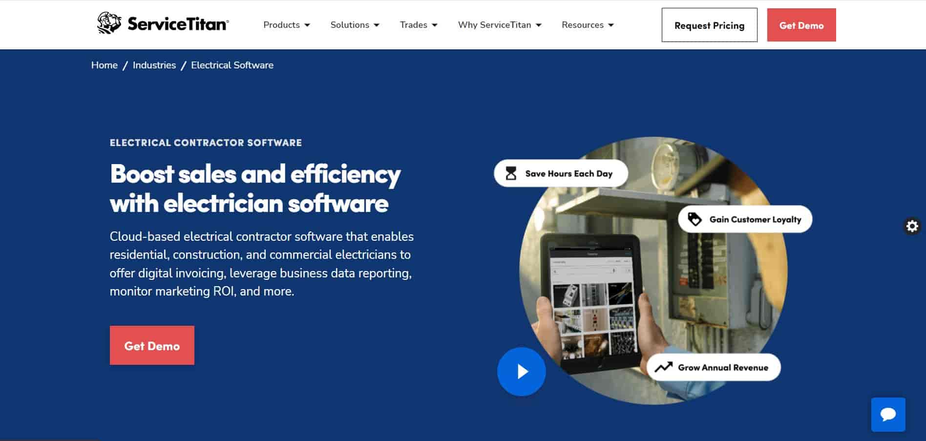 Homepage of one of the best electrical business software ServiceTitan's website.