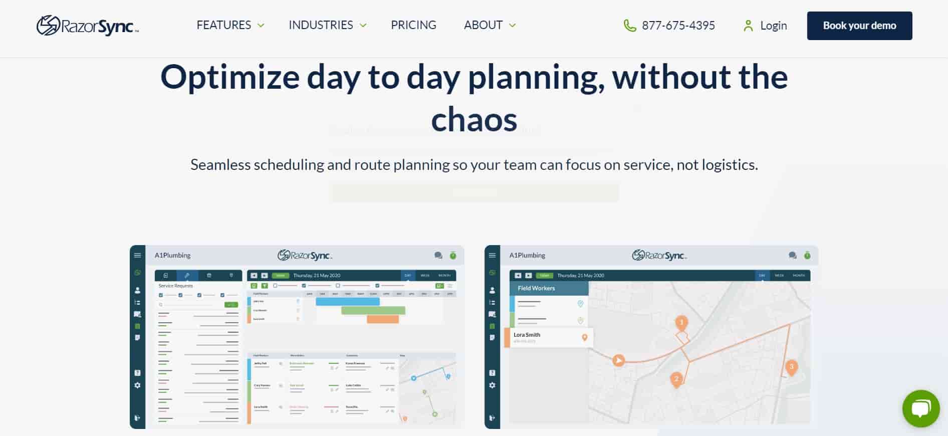Image of RazorSync's website showing scheduling feature and how it can help plumbers