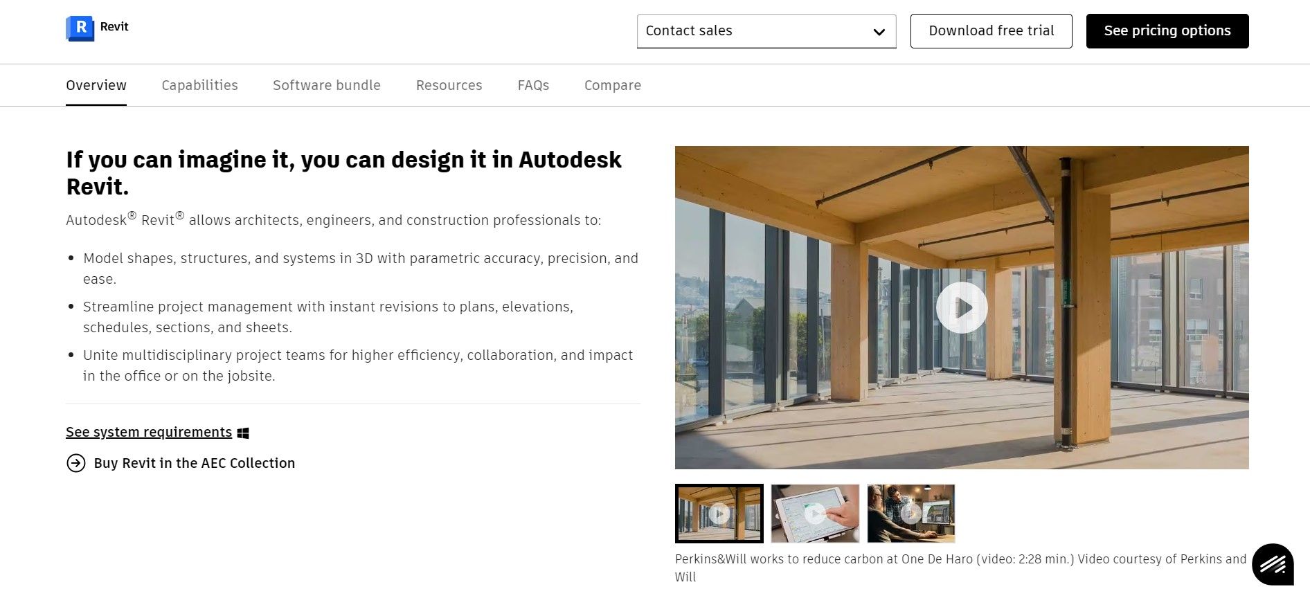 Homepage of Revit, 3D designing tool used by construction professionals
