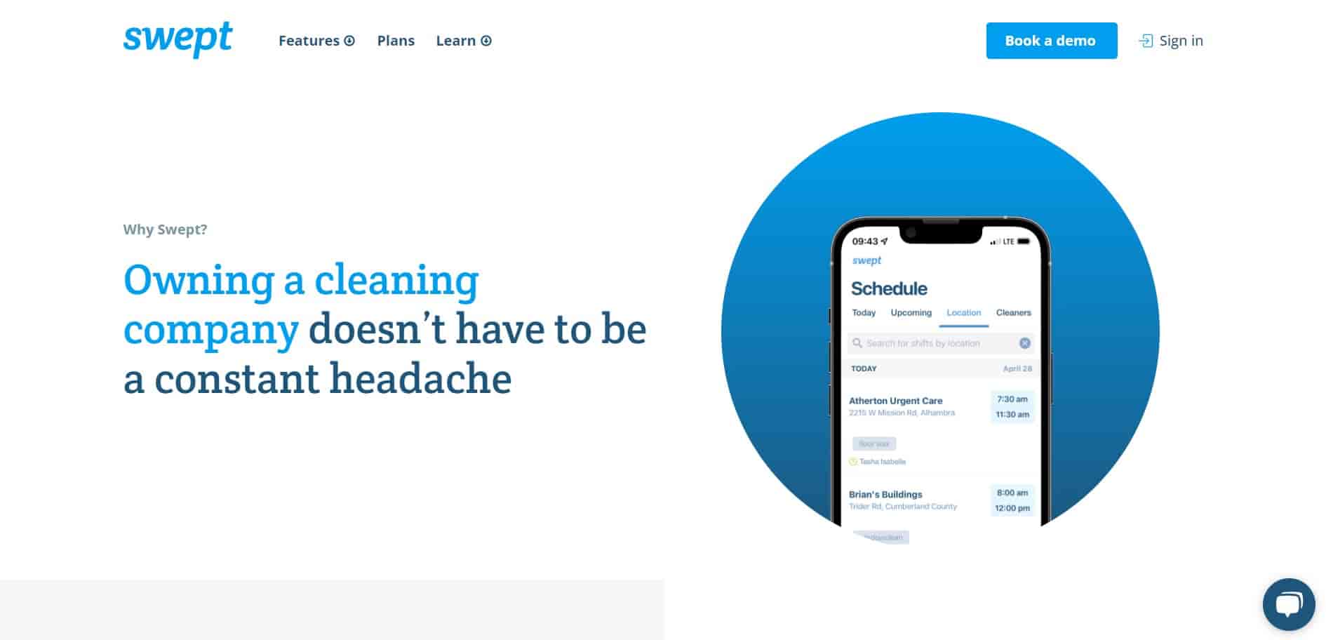 Image of Swept homepage which is a good software for cleaners.