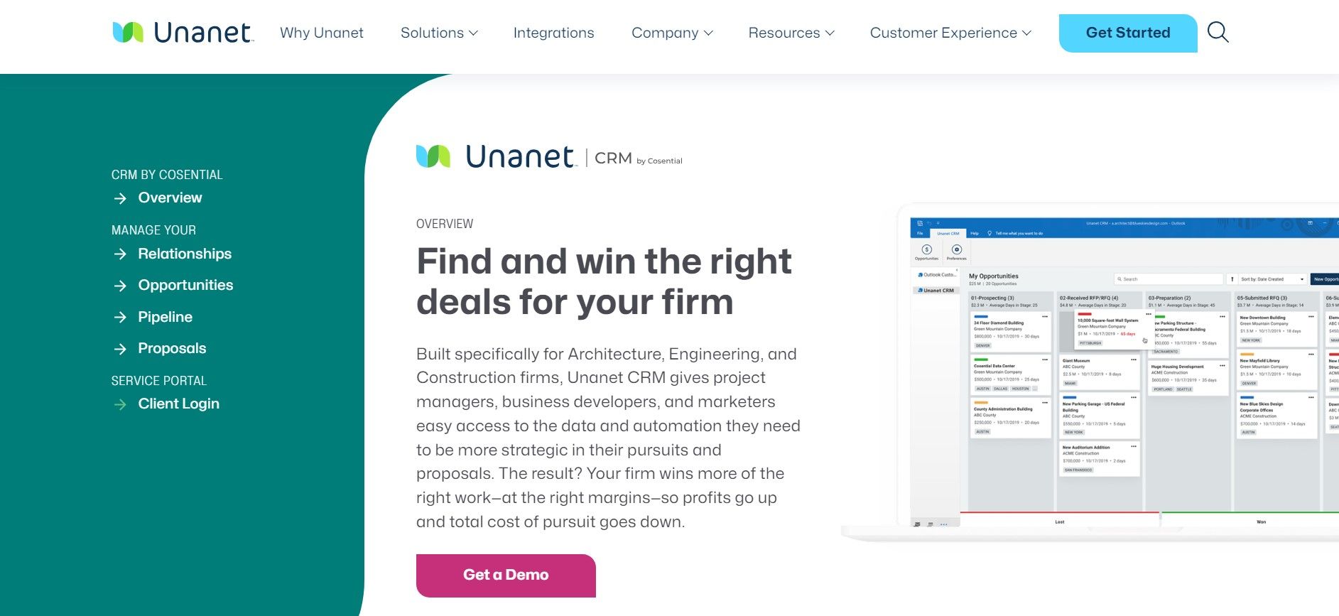 Unanet CRM homepage, which is one of the best crm for construction client management