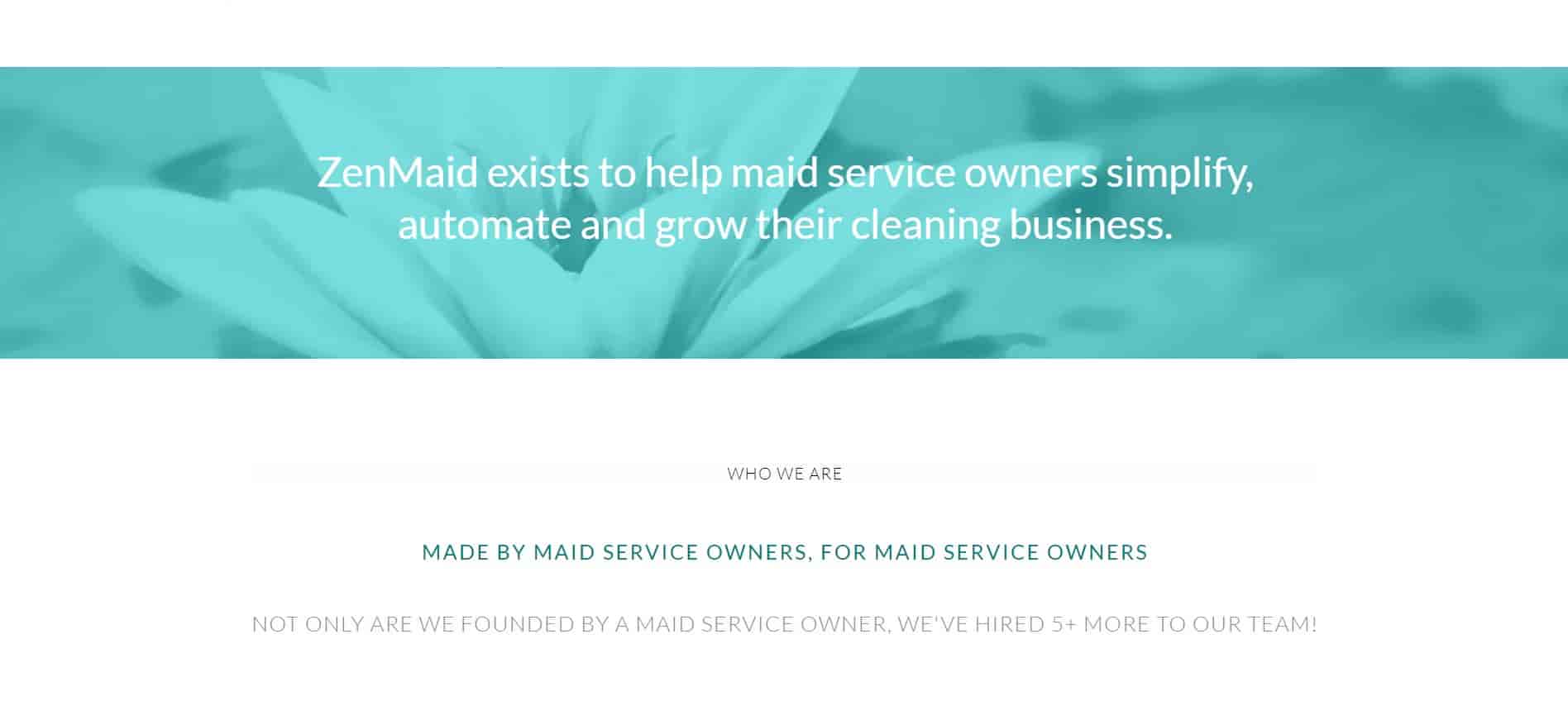 Image of Zenmaid website home page which is one of the best cleaning and maid service software.