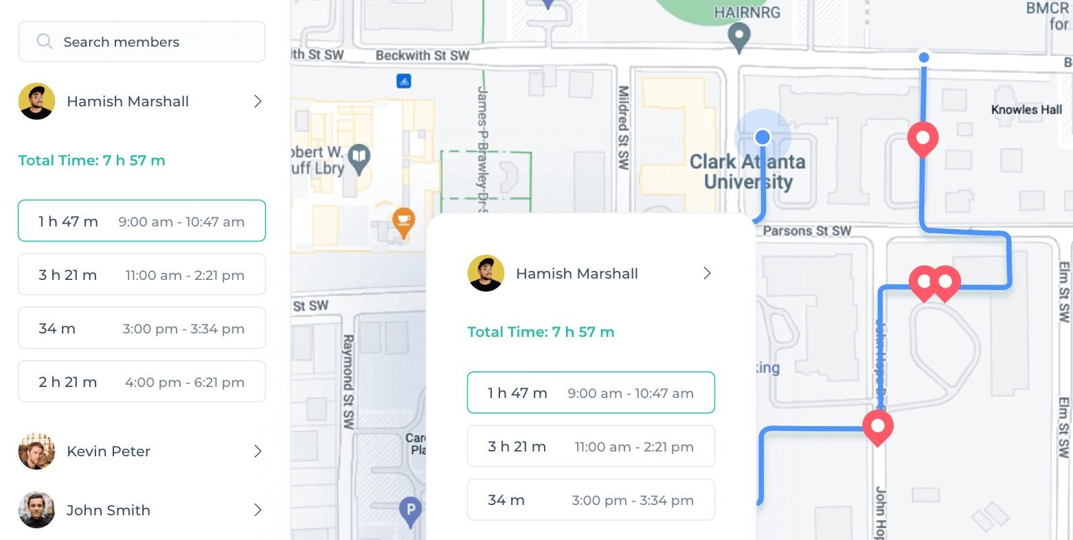 Apploye's field track dashboard showing GPS location of workers.