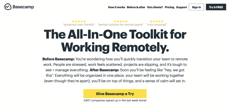 Basecamp, one of the best virtual assistant software