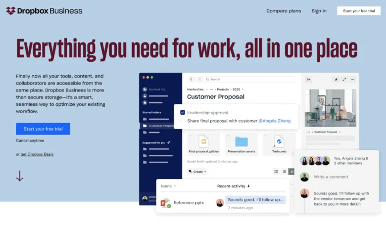 Dropbox, one of the best virtual assistant tools