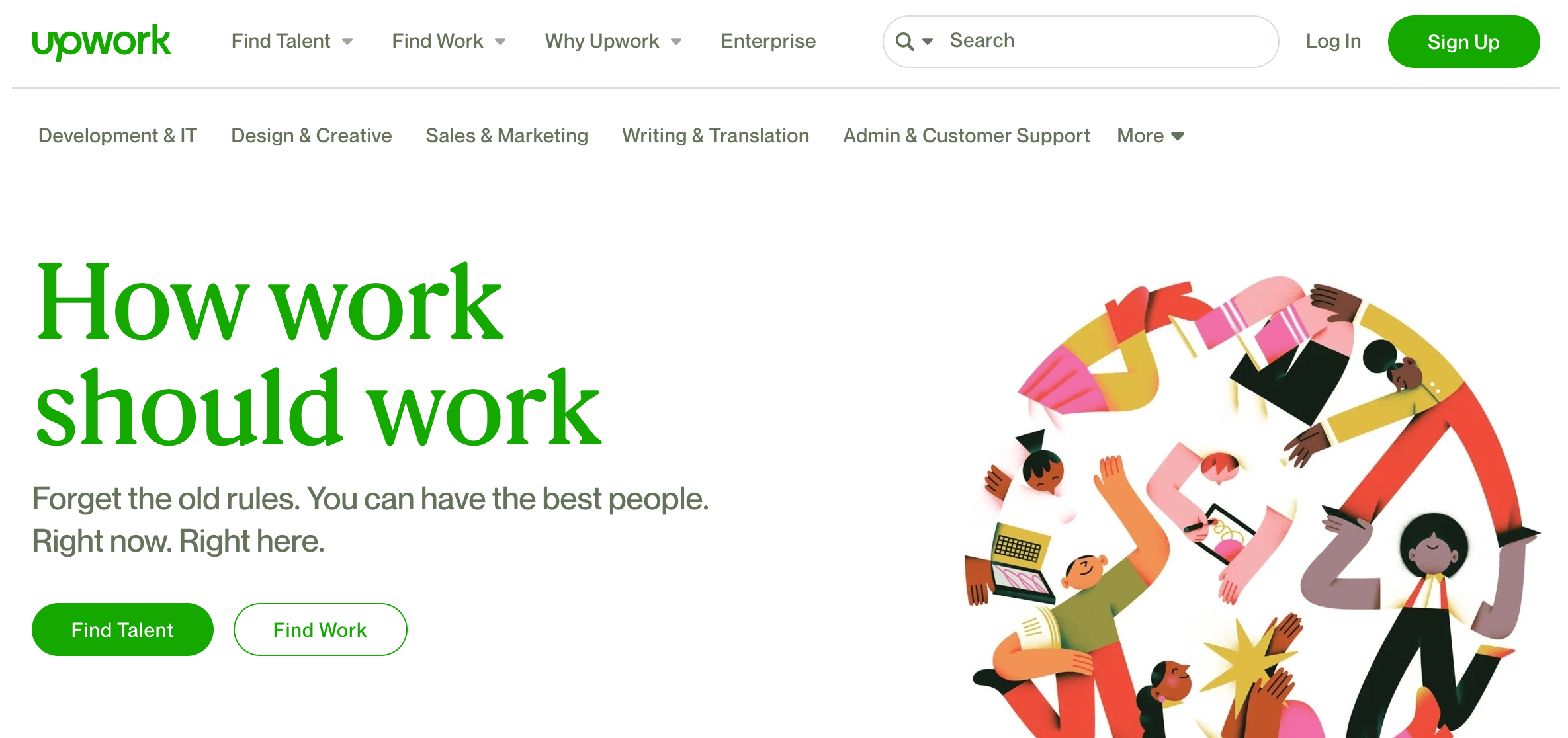 Upwork homepage, with logo