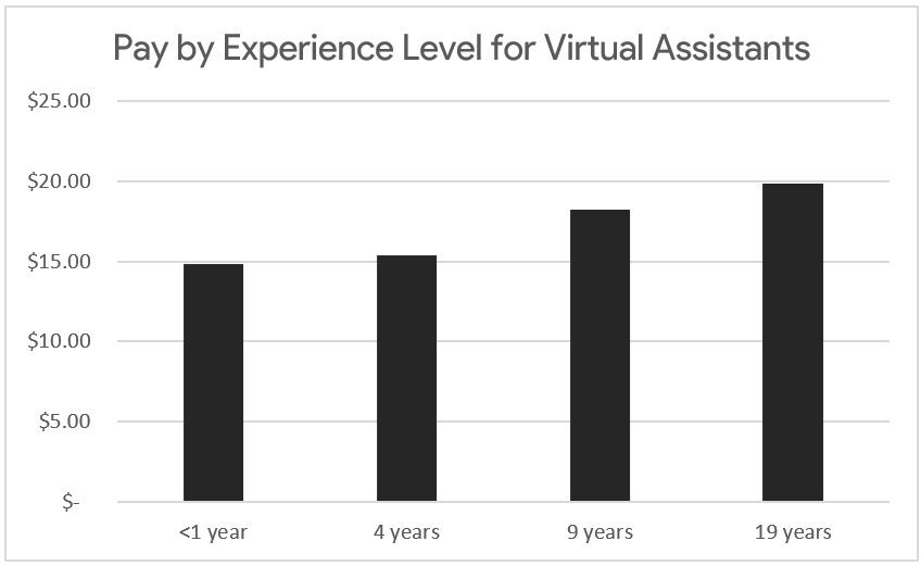 Virtual Assistant experience with columns of pay and years