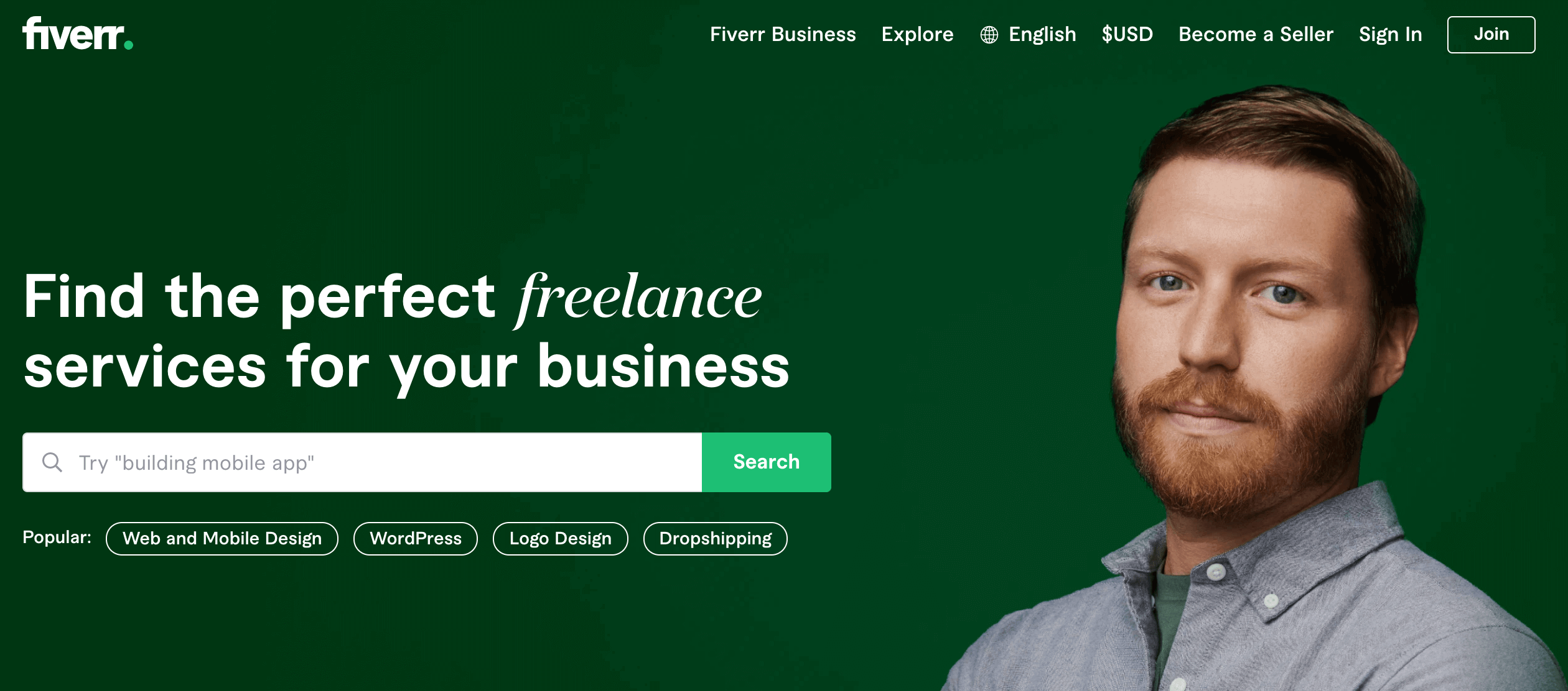 A man's portrait in the cover page of Fiverr