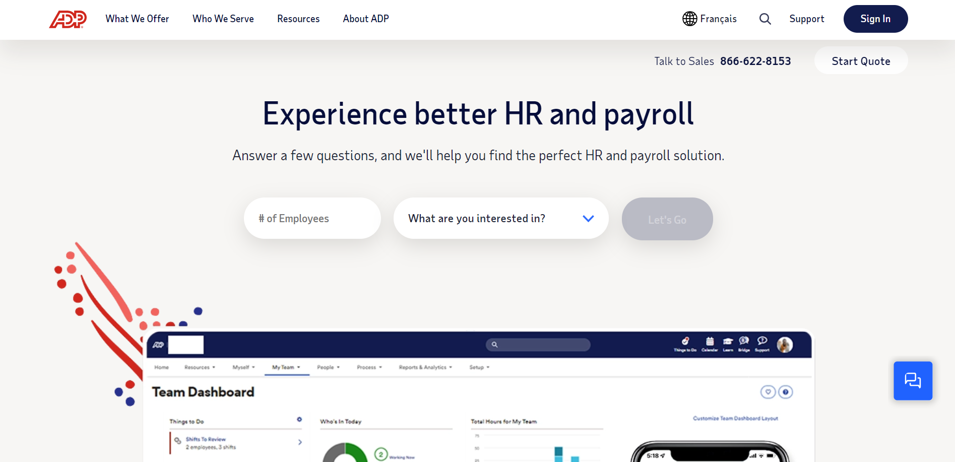 Homepage of ADP Canada which is one of the best hr and payroll software in Canada