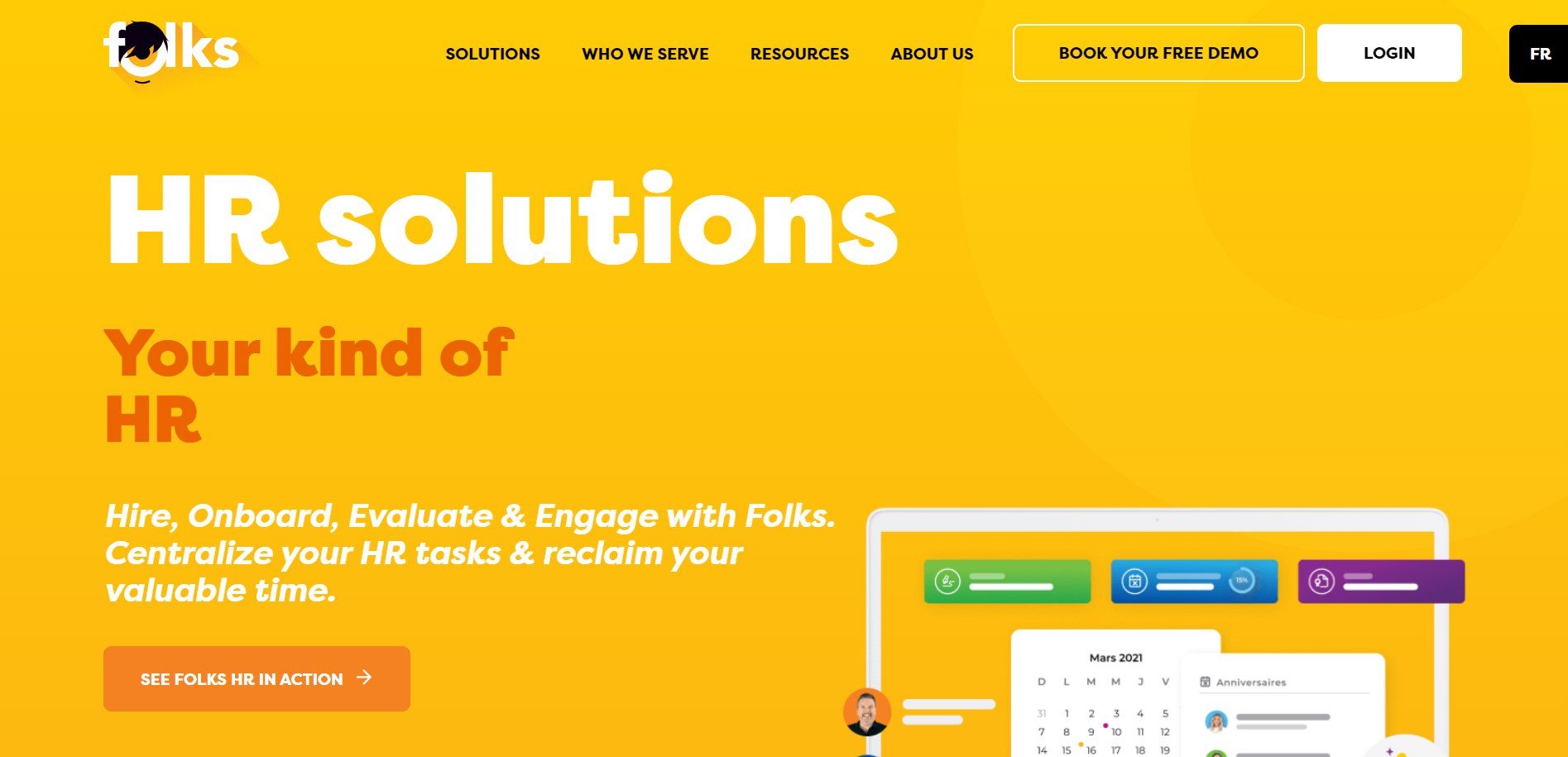 Homepage of Folks website mentioning 'HR solutions your kind of HR'