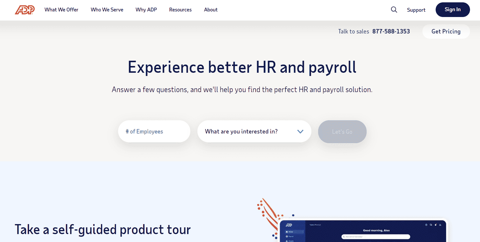 ADP's website promising better HR management product with other BPO services.