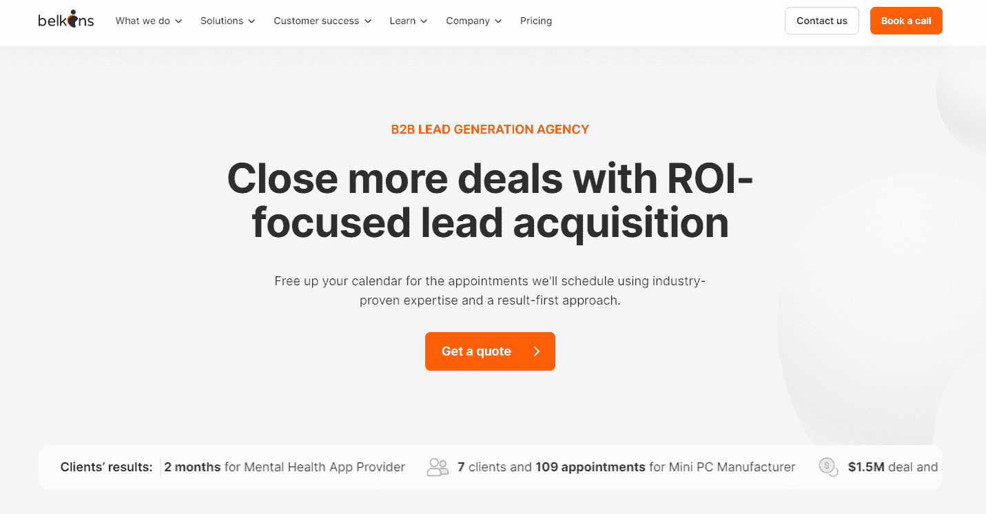 Belkins website; closing more deals with roi written on it. 