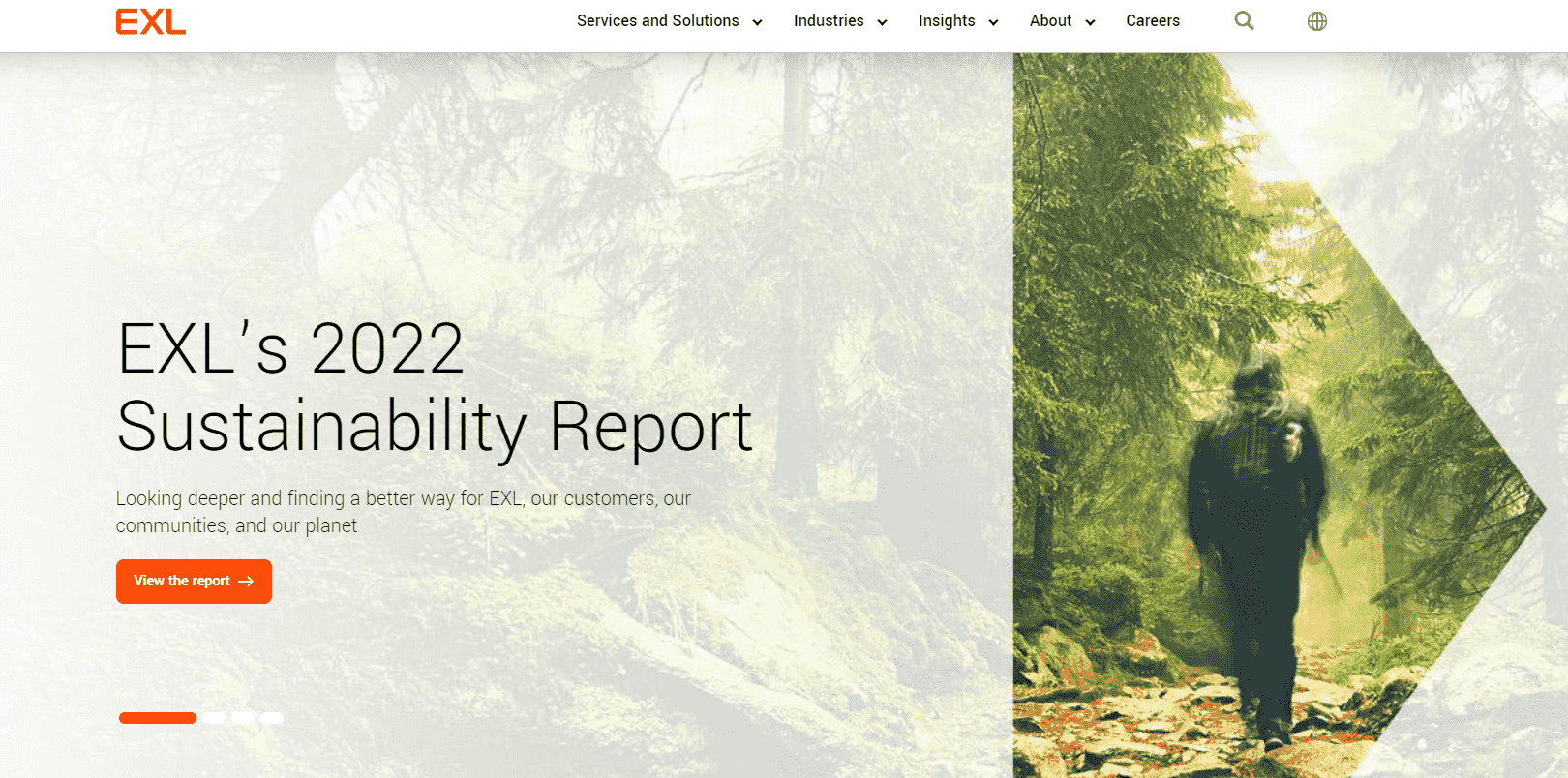 EXL's website mentioning their 2022 sustainability report on their BPO & other related work.
