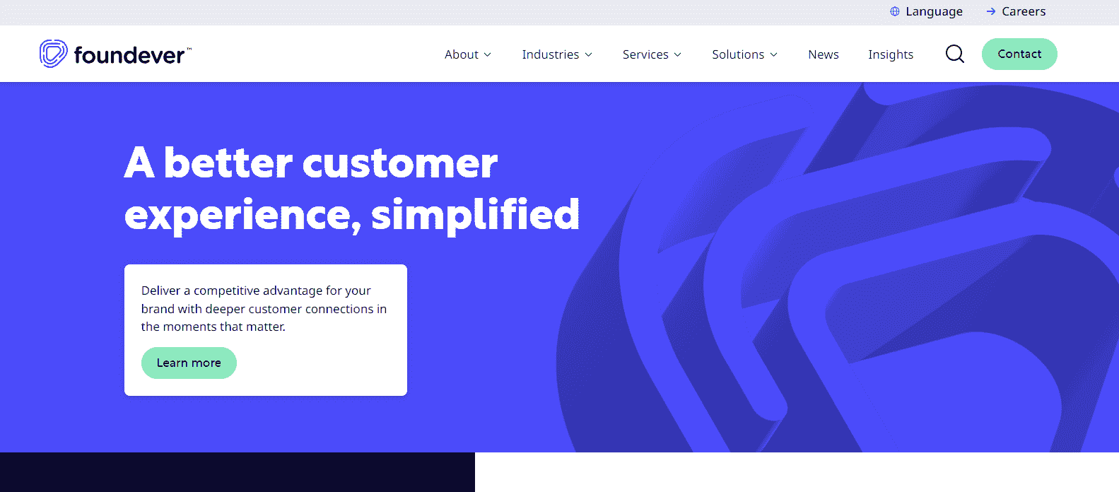 Foundever website with a promise for better customer experience written on it.