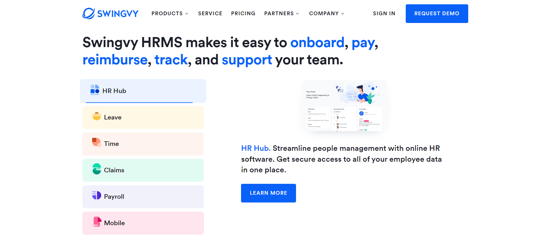 Hompage of Swingvy HRMS Website mentioning what it makes easy for HR professionals in Malaysia 