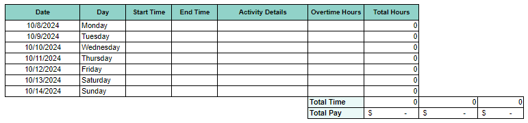 Image of a freelancers and contractors time tracking template in Google Sheets