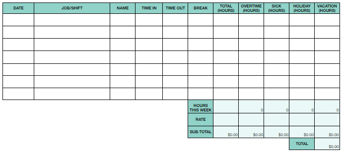 Image of a hospitality time tracking template in Google Sheets