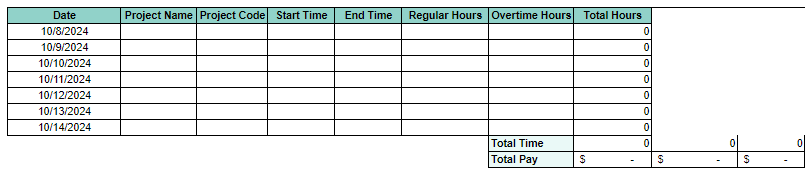 Image of a project-specific time tracking template in Google Sheets