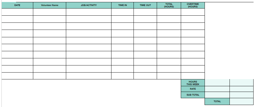 Image of a volunteer time tracking template in Google Sheets