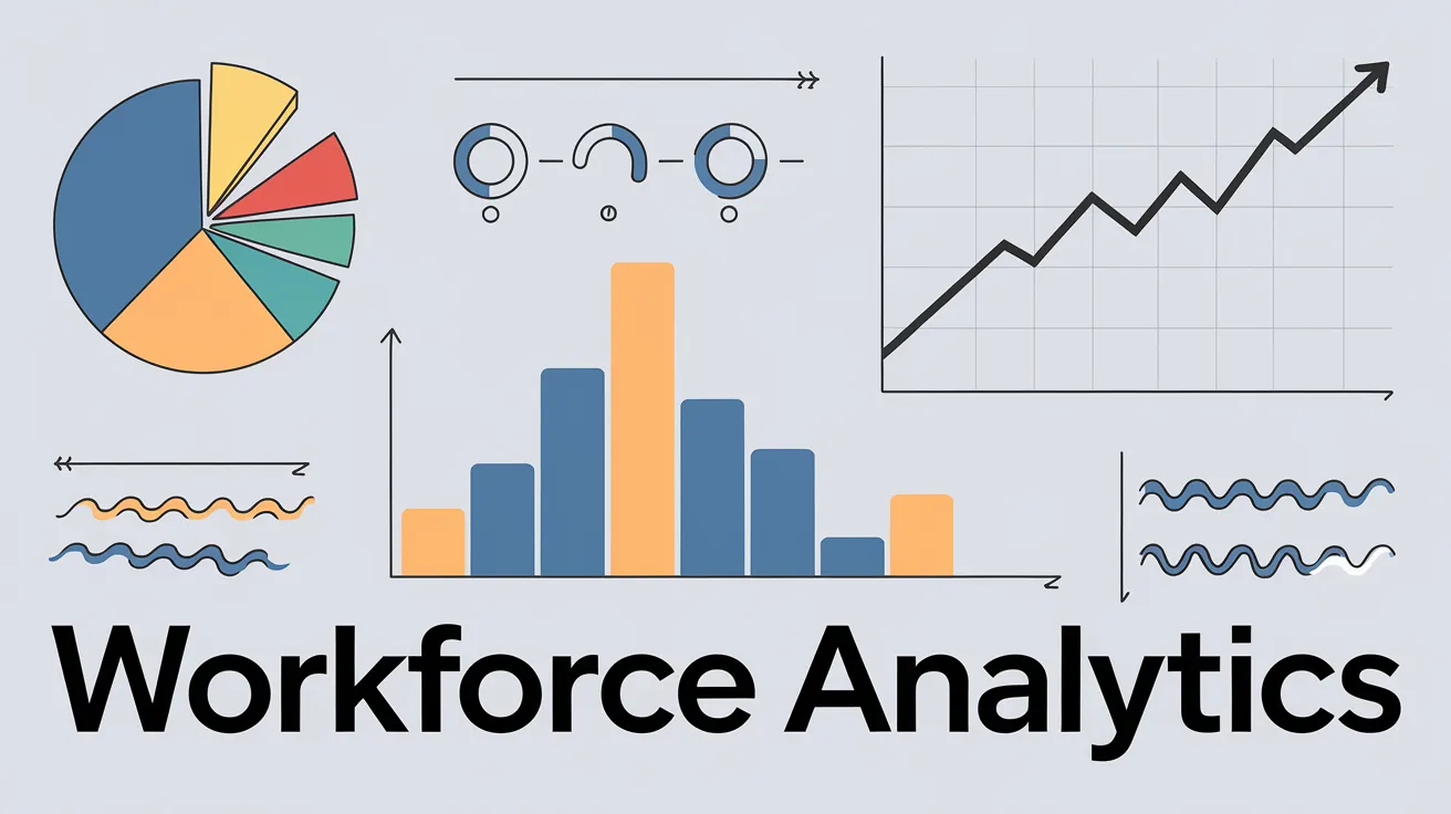 Image of graphs, bars and stats and the word workforce analytics written on it.