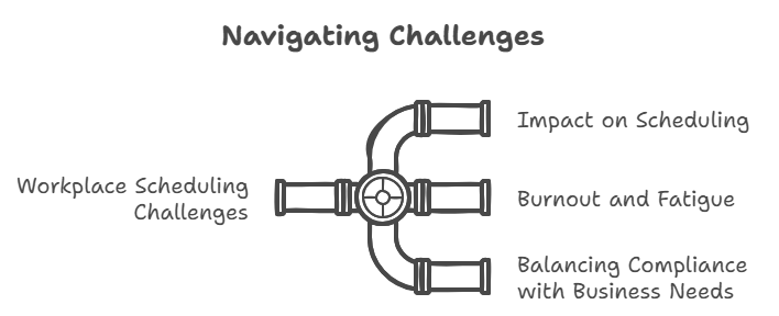 Shift scheduling challenges: impact on scheduling, burnout, fatigue, and compliance balance.