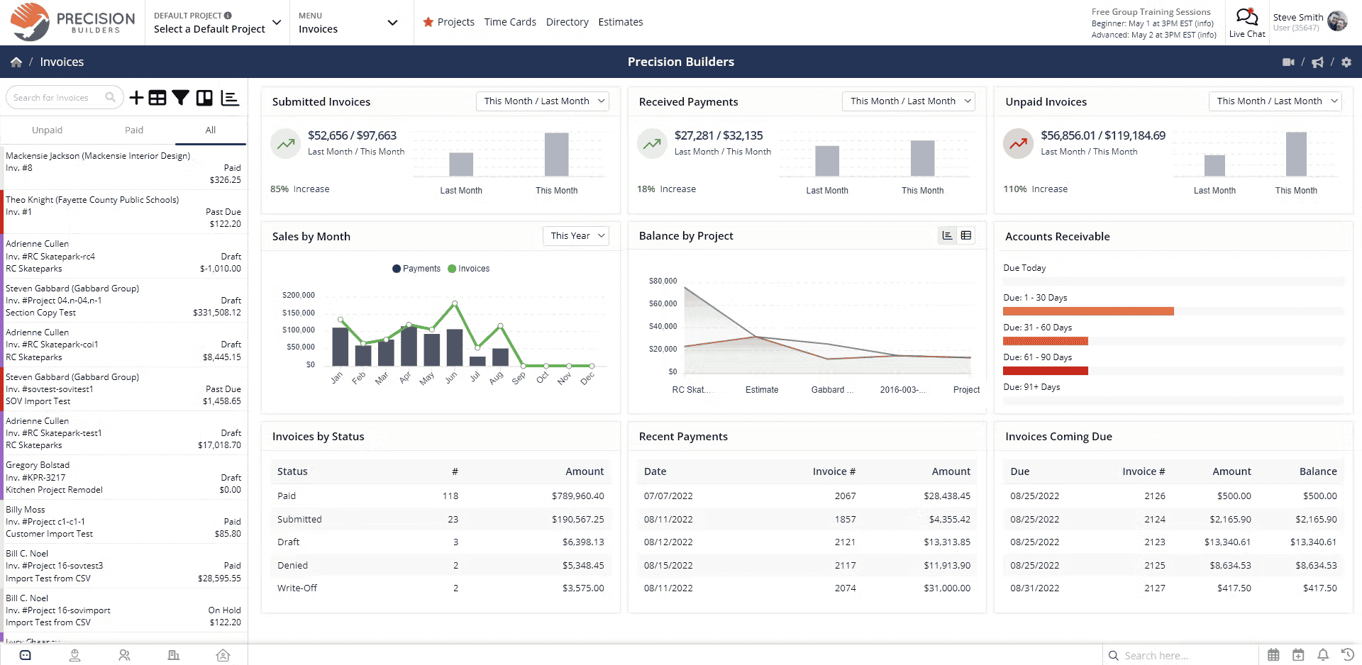 An image of Contractor Foreman software with data and charts.