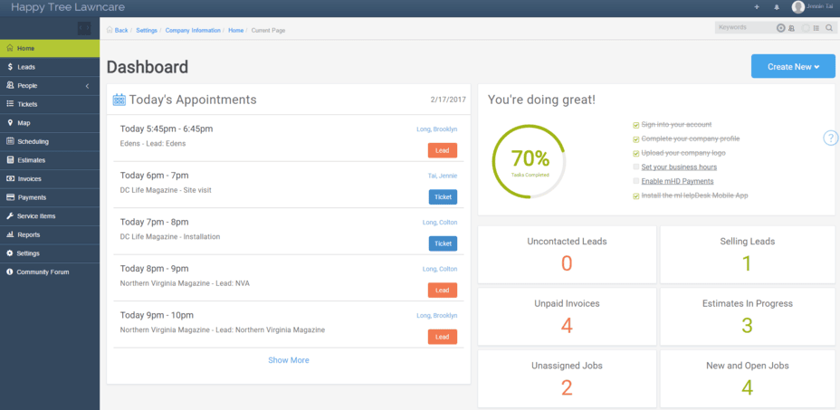 mHelpDesk dashboard on a computer screen.