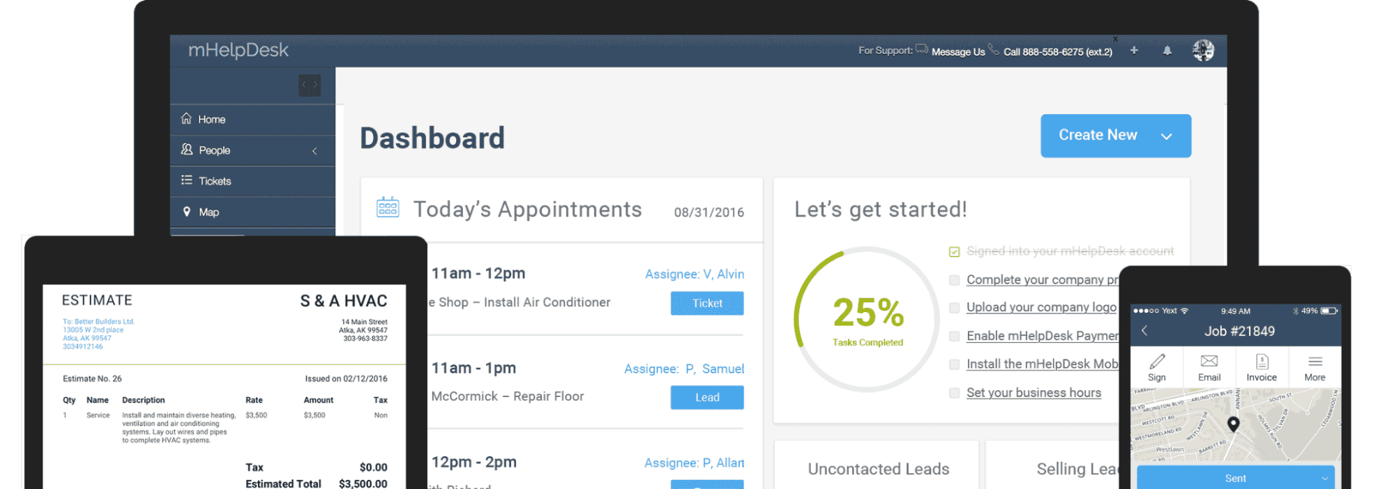 Find one of the best handyman software– mHelpDesk dashboard.