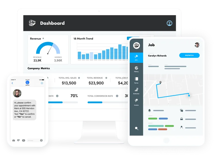 ServiceTitan running on computer, tablet, and mobile.