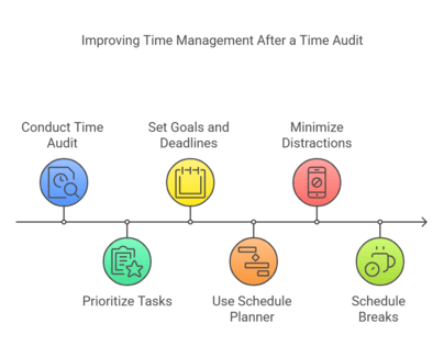 Timeline of steps to improve time management after a time audit, including prioritizing and planning.