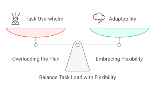 Scale balancing task overwhelm and adaptability, emphasizing flexibility in task management.