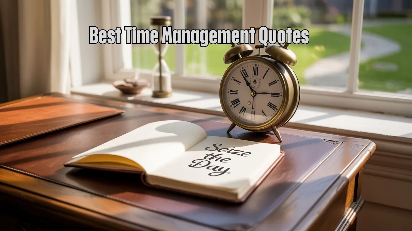 Alarm clock and notebook on sunlit desk with garden view, symbolizing time and focus.