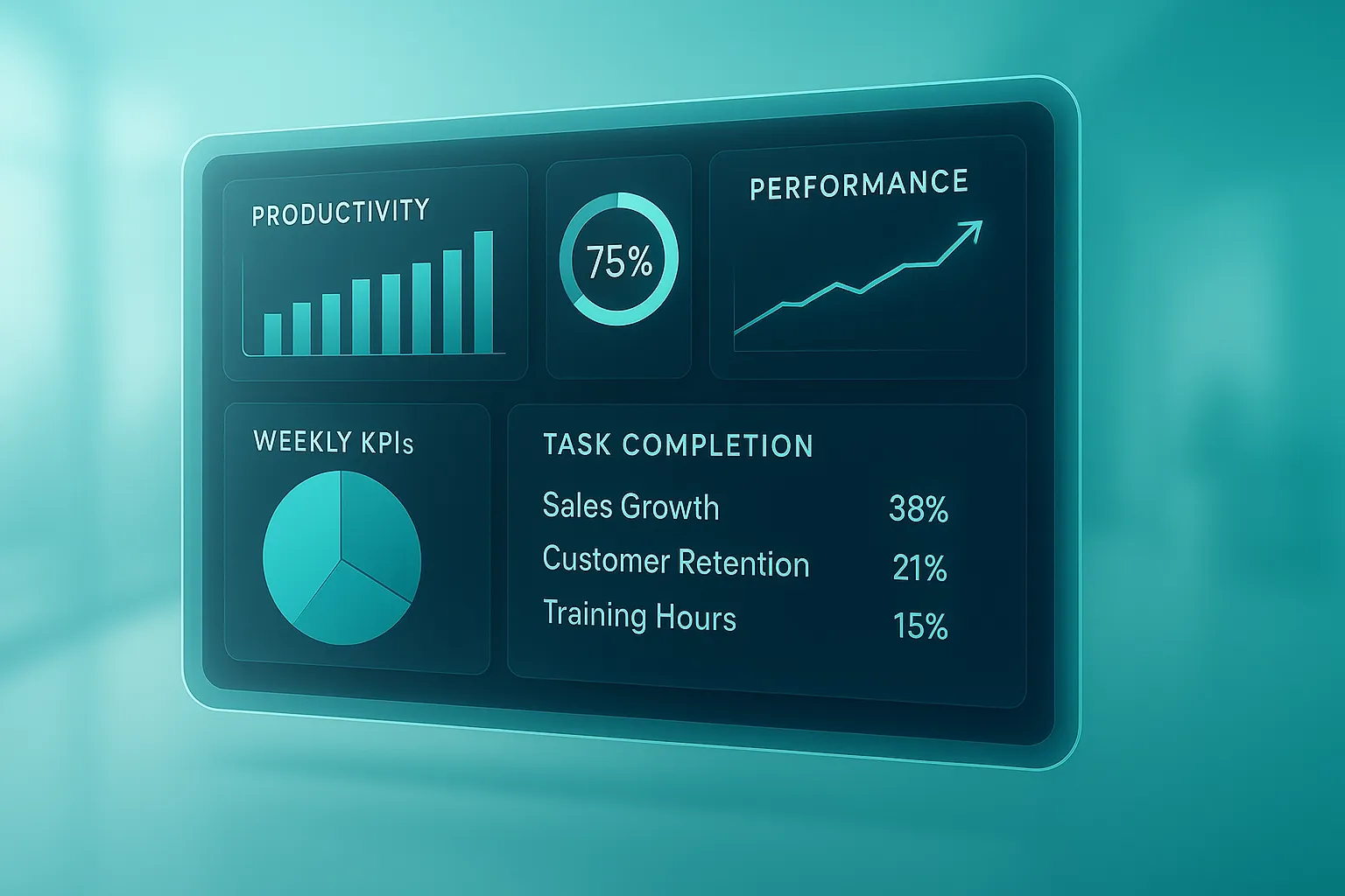 A dashboard showing employee KPIs, charts, and metrics to track employee performance.
