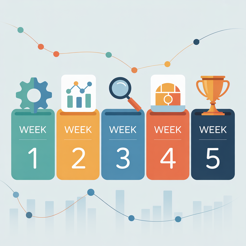 A 5-week guideline starting with system foundation to reviewing & achieving the goal.