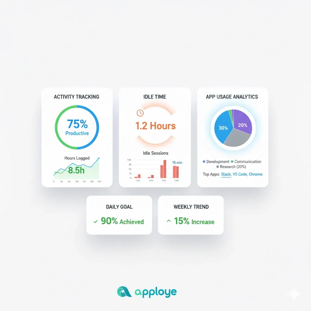 Apploye dashboard mockup with productivity tracking