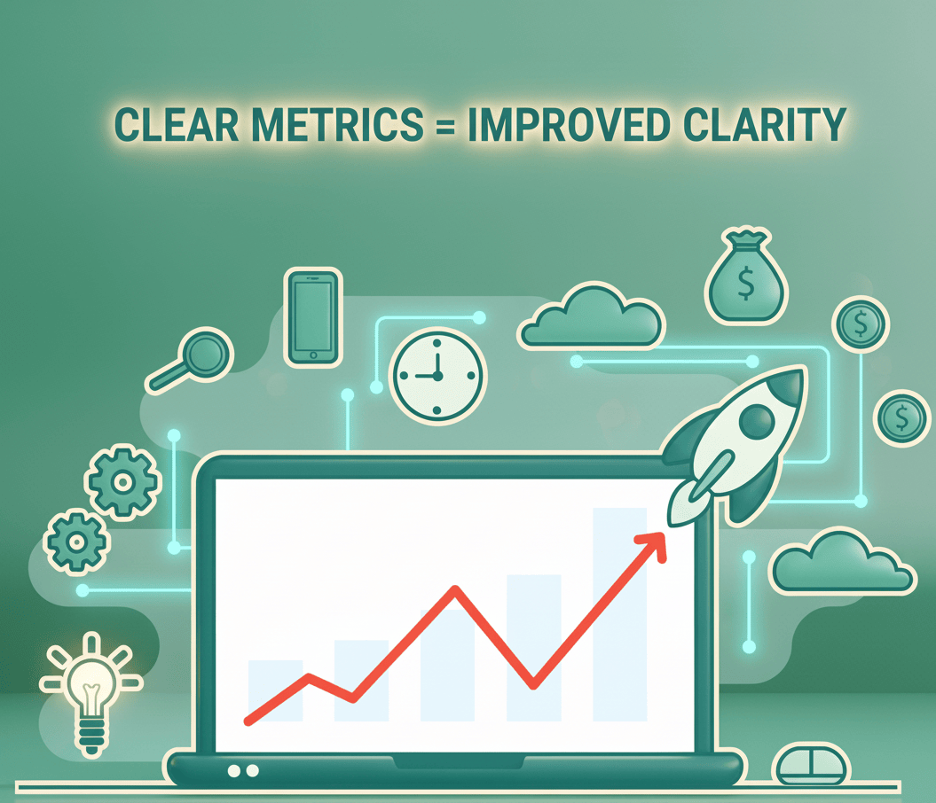  Laptop screen with progress chart and money making metrics