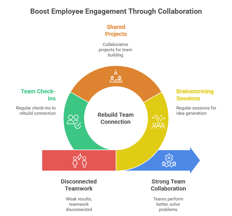 Steps to rebuild team connection and improve collaboration.