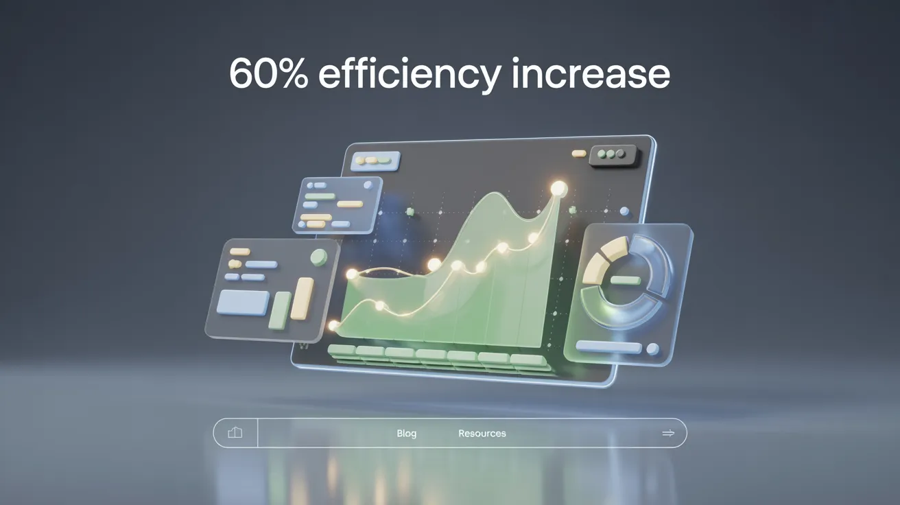 Futuristic dashboard with charts and graphs showing 60% efficiency increase