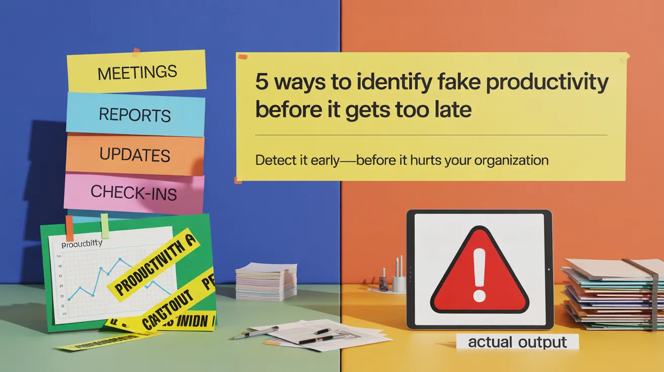 A desk with productivity metrics, sticky notes, and a board