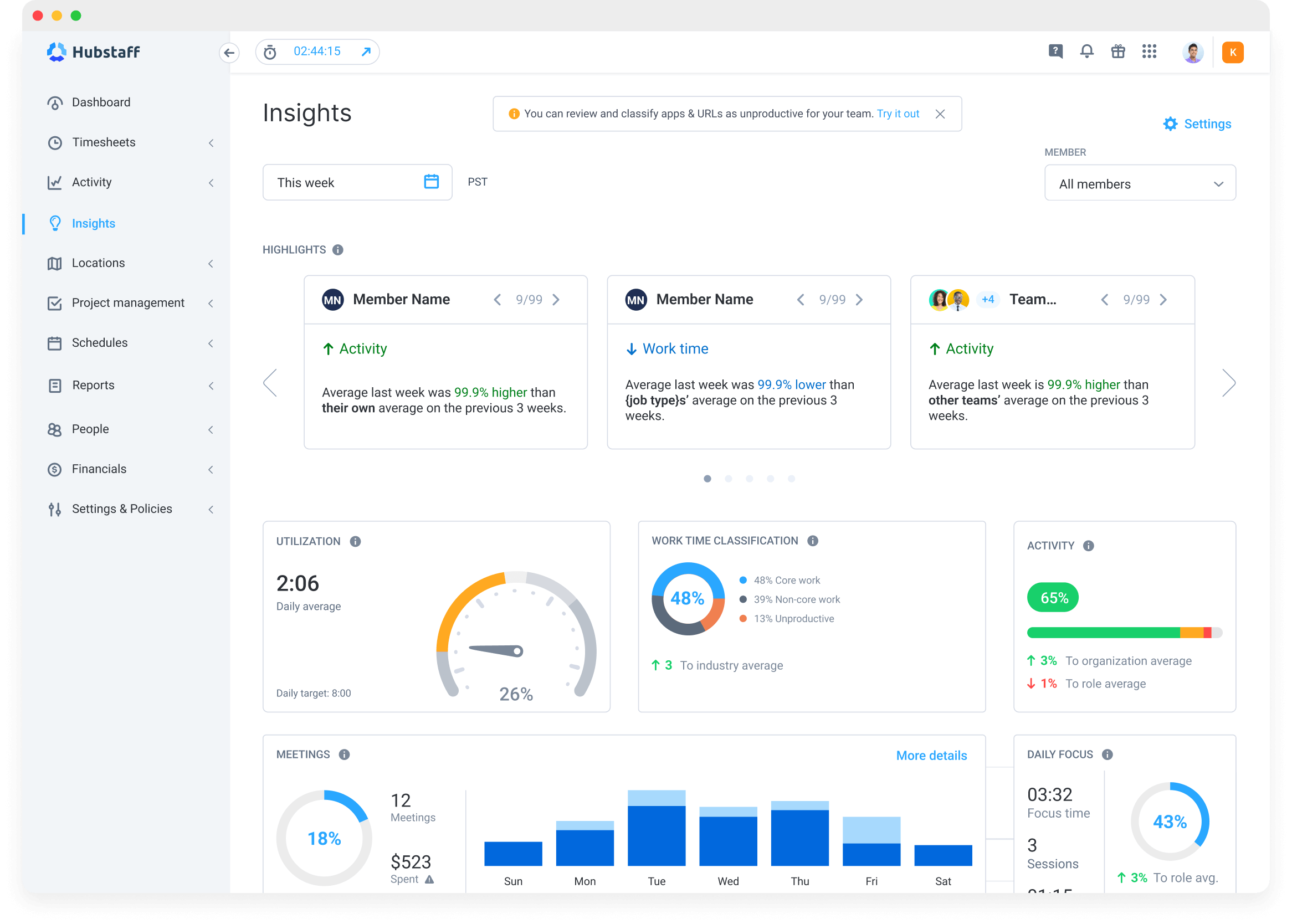 Hubstaff insights dashboard