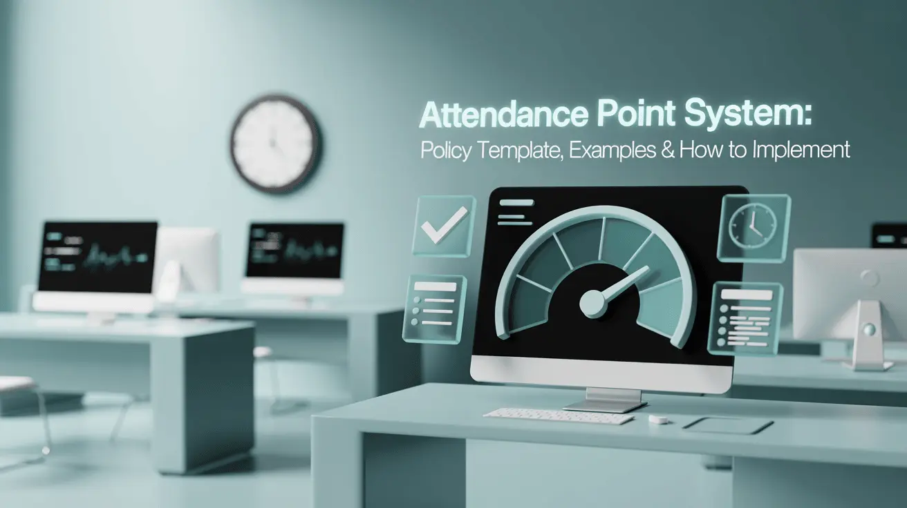 A display monitor with an attendance tracking gauge and analytics.