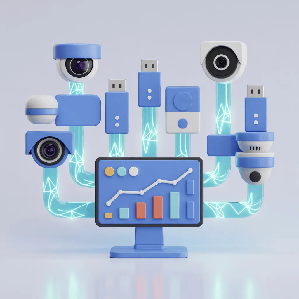 A computer screen connected to multiple webcams in a monitoring system